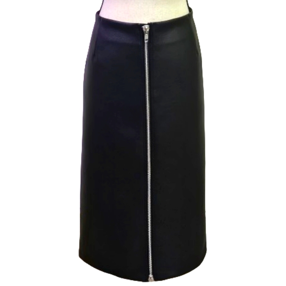 H&M Black Faux Leather Front Zip Midi Pencil Skirt, Size 14, NWT - Picture 1 of 11